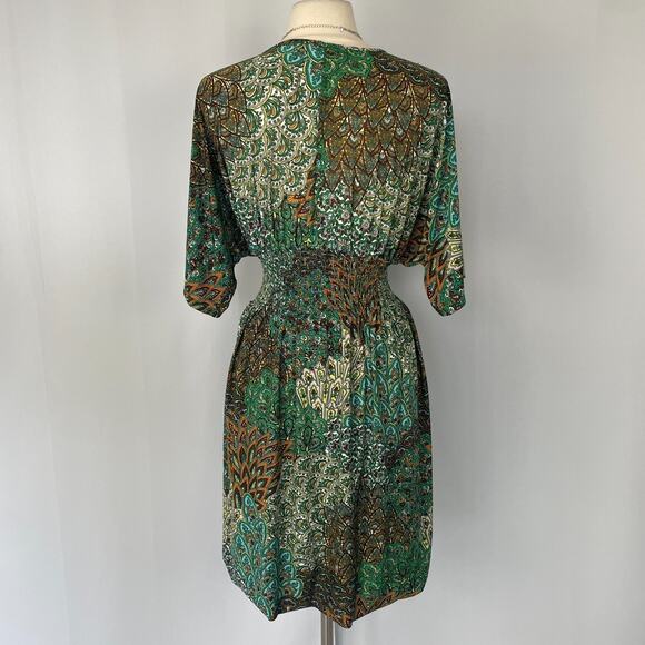 Y2K Mini Dress Green Geometric Print Babydoll Fairy Grunge Stretch Casual Boho - Picture 9 of 14